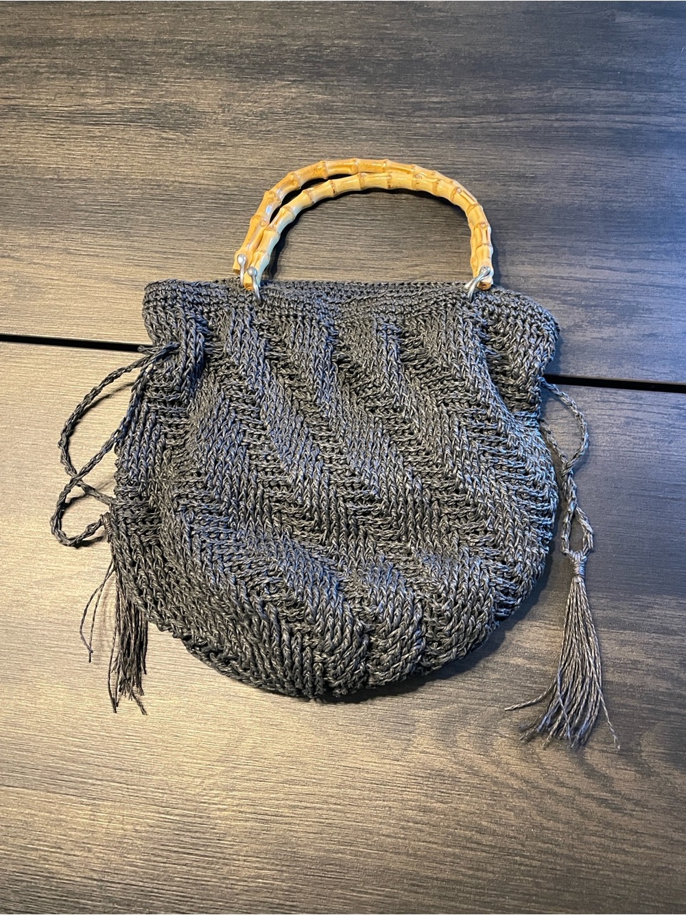 Chico's Black Woven Hobo with Bamboo Handles